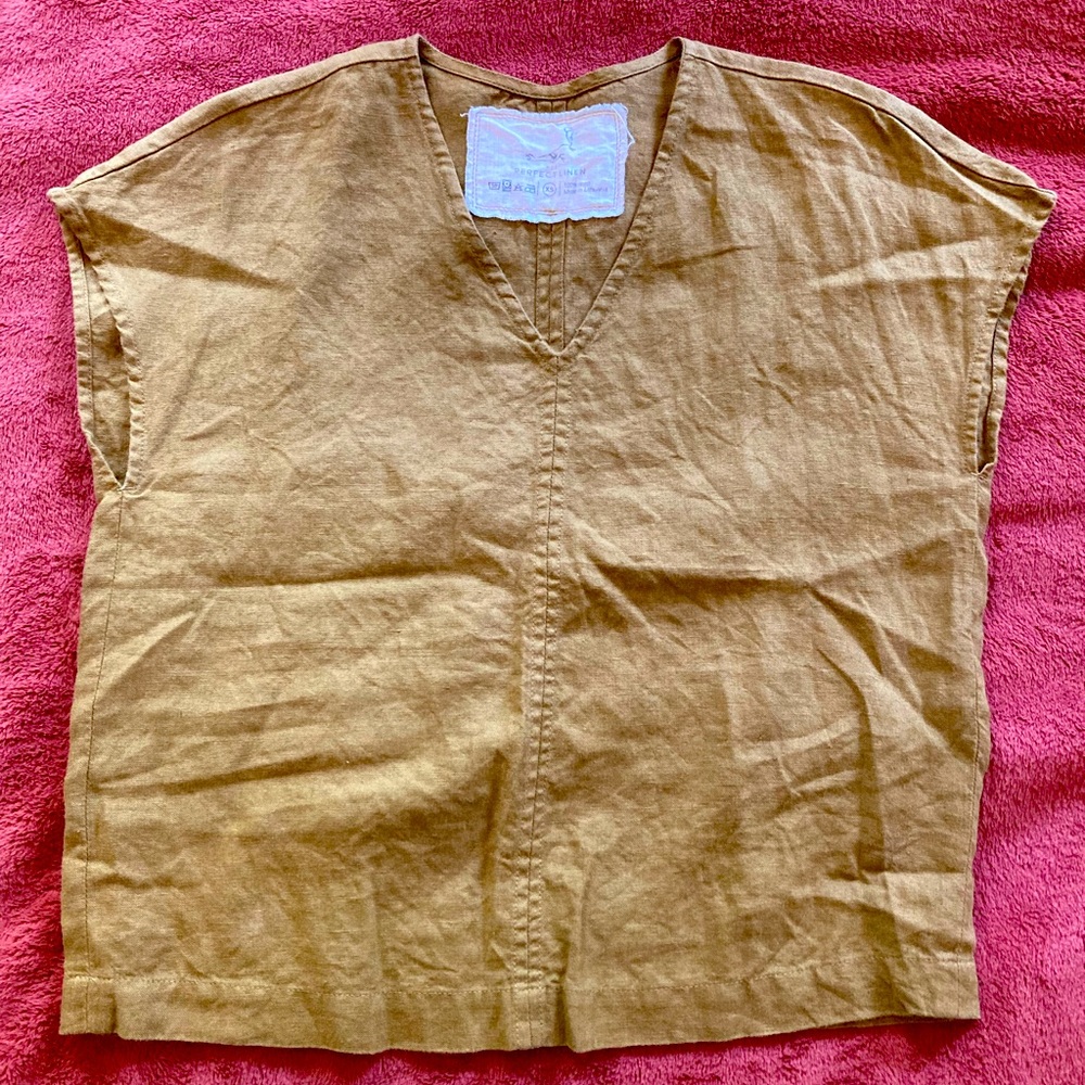 NotPerfectLinen boxy Malta top XS olive green